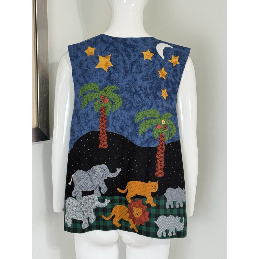 Vintage 90s Handmade Noah’s Ark Patchwork Reversible Vest Women’s Size L Boho - Picture 3 of 11